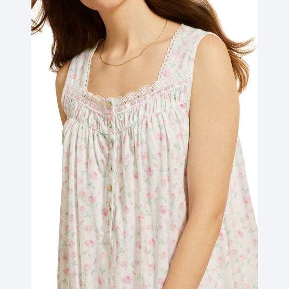 Eileen West Other - Eileen West Pink Floral Lace Cotton Chemise Nightgown S